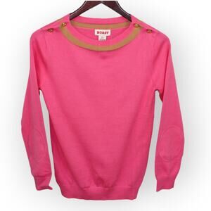 BOAST Women (S) Sweater 3/4-Sleeve BoatNeck Cotton LeafLogo Buttons Patchwork